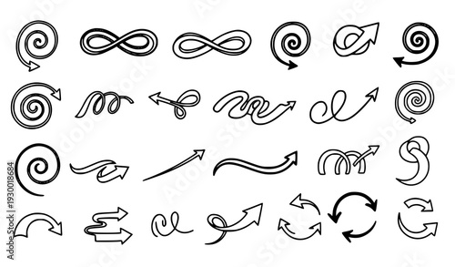 A collection of hand-drawn arrow icons and symbols in black and white