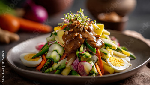 Delicious Fresh Gado Gado Salad with Peanut Sauce and Vegetables