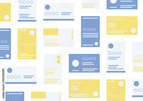 青と黄色の名刺がきれいに並んでいる背景透過のイラスト