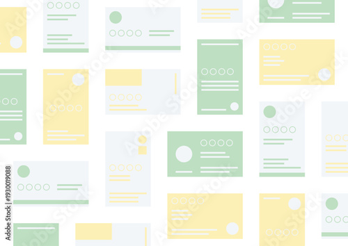 黄色と緑の名刺がきれいに並んでいる背景透過のイラスト