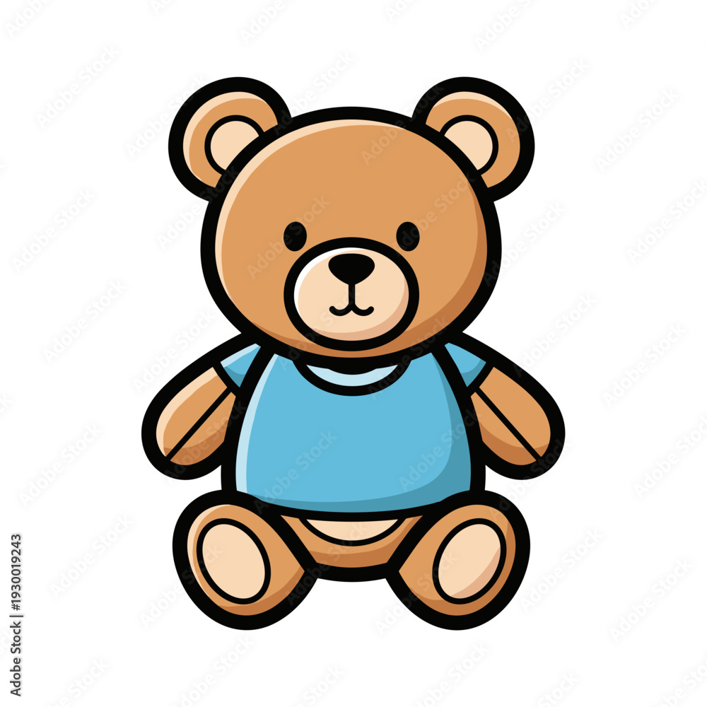 Obraz premium Cute cartoon teddy bear wearing blue shirt and sitting