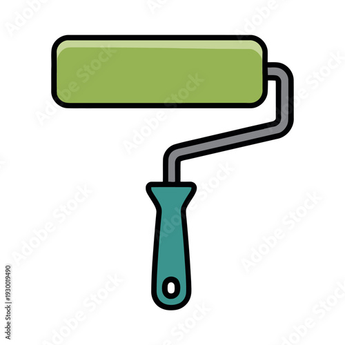Green paint roller tool with dark teal handle for home renovation.