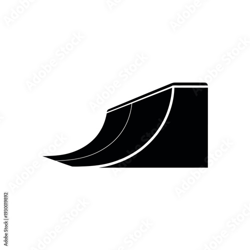 Black silhouette of a half-pipe ramp structure used for extreme sports activities.