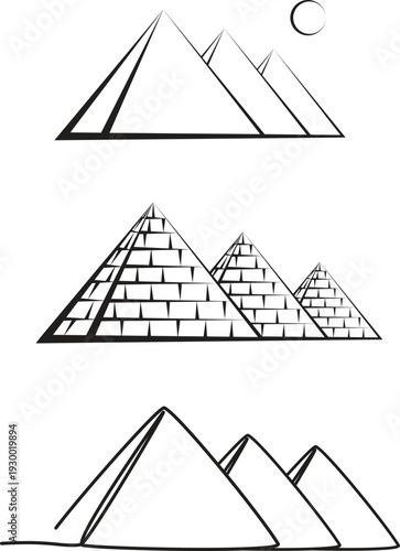 Pyramids of Giza, Egypt, Landmarks, Icon Set, Line Art, Vector Illustration, Minimalist, Architecture, Detailed, Ancient History, Tourism, Graphic Elements, Collection, Outline, Simple, Geometric, Tra