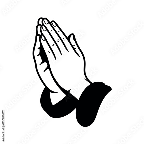 Black and white drawing of praying hands symbolizing hope, spirituality, or deep gratitude.