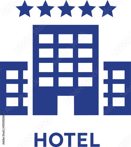Luxury hotel building icon with five stars on transparent background