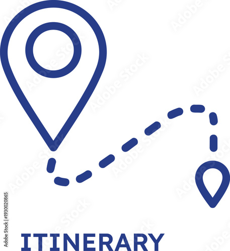 Travel itinerary map with pin and route on transparent background