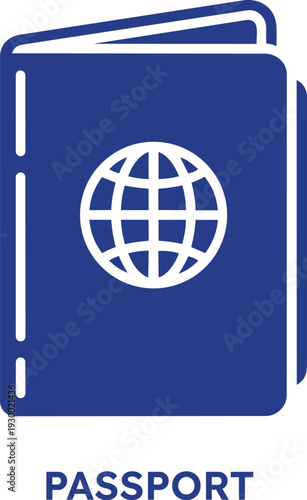 Blue open passport with a stylized globe emblem on the cover representing travel and international identity isolated on transparent background