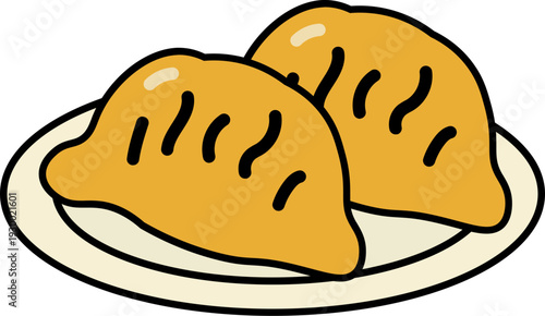 Cartoon Fried Dumplings on Plate