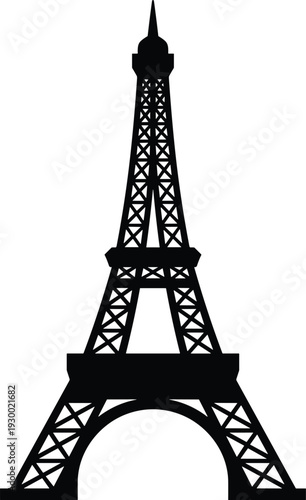 Eiffel Tower silhouette, Paris landmark, French architecture, iconic structure, iron lattice design, cultural symbol, tourist attraction, minimalist illustration