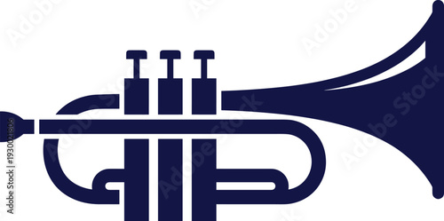 Trumpet silhouette, musical instrument illustration, jazz symbol, brass design, abstract artwork, minimalist style, music icon, performance concept