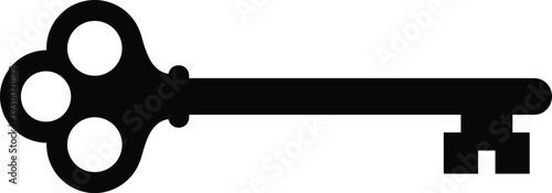 Skeleton key silhouette, antique design, vintage lock symbol, old-fashioned key illustration, access concept, historical artwork, security icon