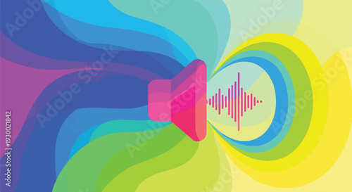 Colorful abstract illustration of sound emanating from a speaker