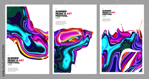 Vibrant Abstract Liquid Art Posters for Summer Music Festival