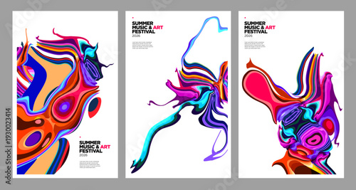Colorful Abstract Fluid Art Posters with Vibrant Organic Shapes
