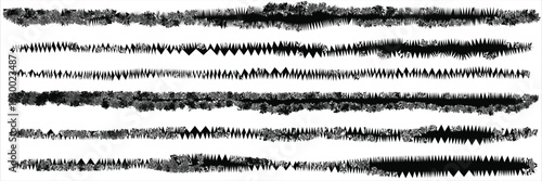Set of strokes of black paint texture. Hand drawn grunge brush lines isolated on white background.