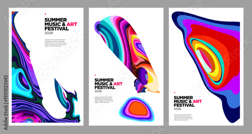 Colorful Abstract Art Festival Posters with Fluid Shapes and Bold Colors