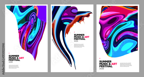 Abstract Colorful Fluid Art Posters for Music and Art Festival