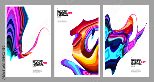 Set of Colorful Abstract Fluid Art Posters with Modern Design