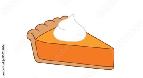 Pumpkin Pie Slice Vector Illustration, Food Dessert, Thanksgiving, Holiday, Bakery, Sweet Treat