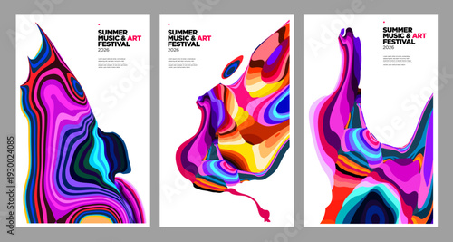 Vibrant Abstract Fluid Art Posters with Bold Colorful Waves