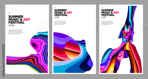 Abstract Colorful Posters for Summer Music and Art Festival