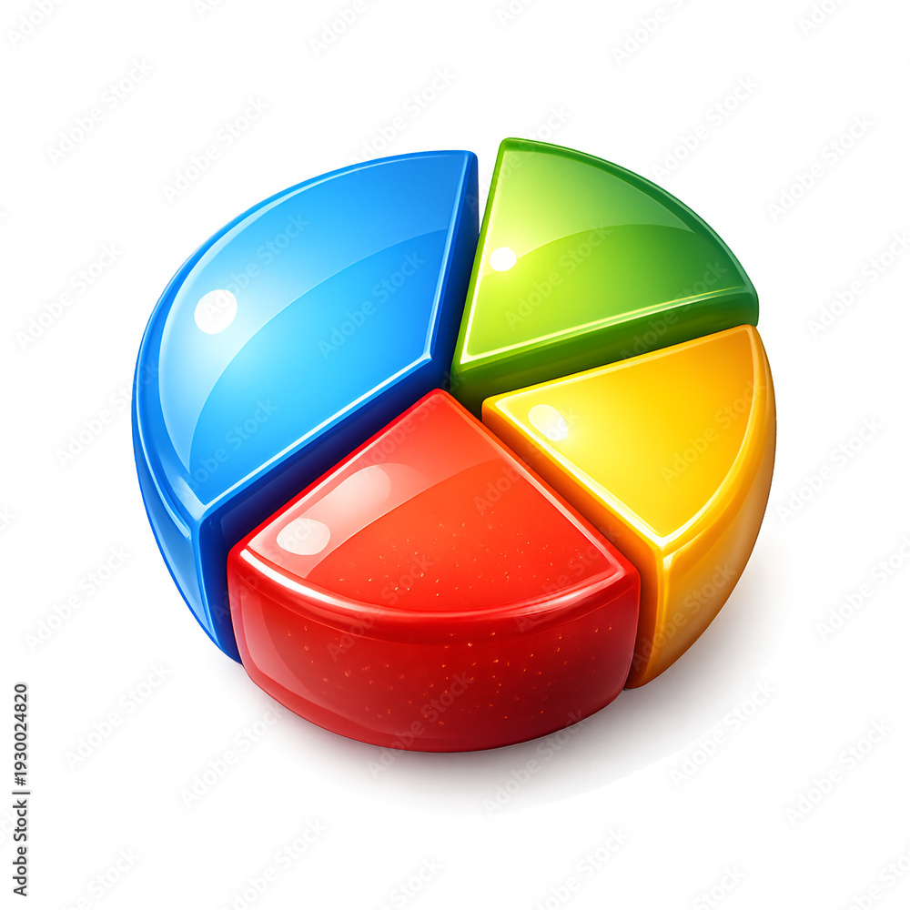 Fototapeta premium Colorful Pie Chart Data Analysis Business Statistics 3D Illustration Isolated Transparent Background