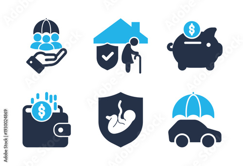 Financial Management and Future Security icon set. Solid glyph series icons