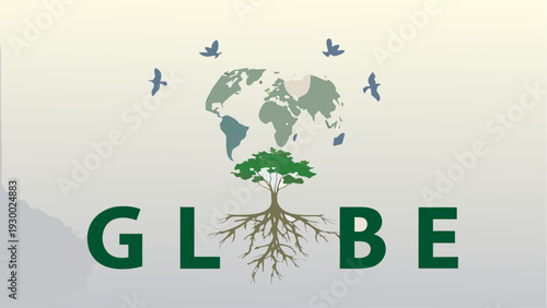 Global environmental conservation concept with tree and birds