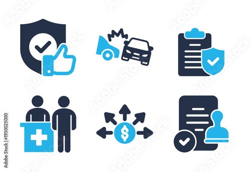 Claims Handling and Protection Services icon set. Solid glyph series icons