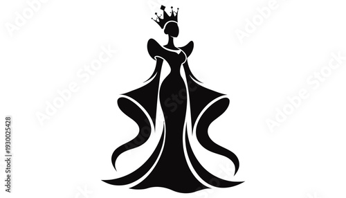 Elegant queen silhouette wearing a crown and gown