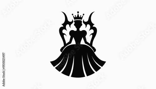 Elegant princess silhouette in dramatic gown and crown