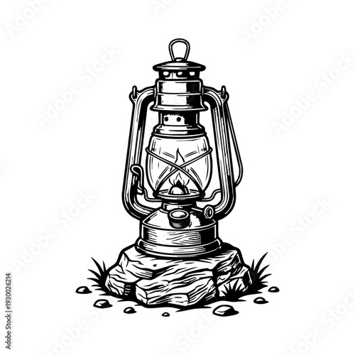Lantern on small rock