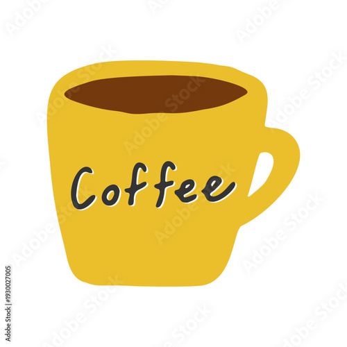Hand-drawn coffee mug icon_Yellow　コーヒーマグカップの手書きアイコン　黄色