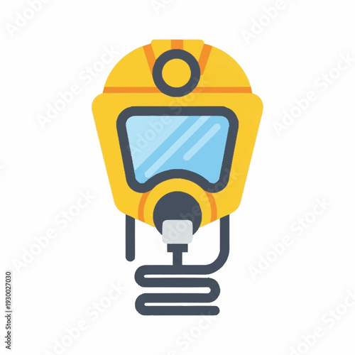 Yellow Gas Mask with Air Hose for Respiratory Protection.