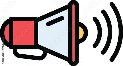 Megaphone icon broadcasting sound waves for announcement and communication.
