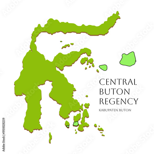 Central Buton Regency highlighted map on Sulawesi silhouette. Minimal vector graphic suited for policy reports, regional analysis, and geographic information design