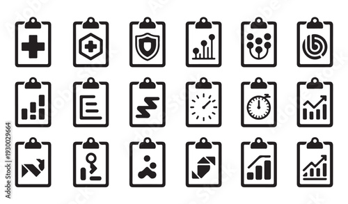Professional clipboard icons for medical reports business analytics and project management