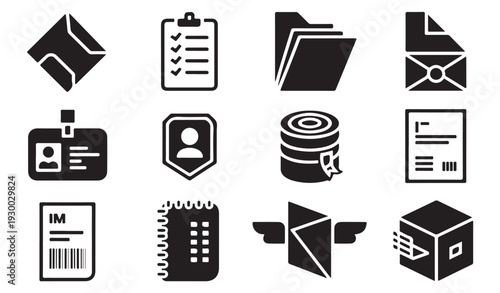 Document management icons for professional business workflow systems and data storage design