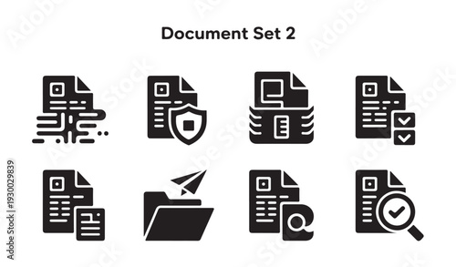 Digital document processing icons for secure verification file transfer and search operations