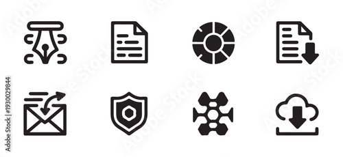 Data security and information technology icons for cloud storage and file encryption systems