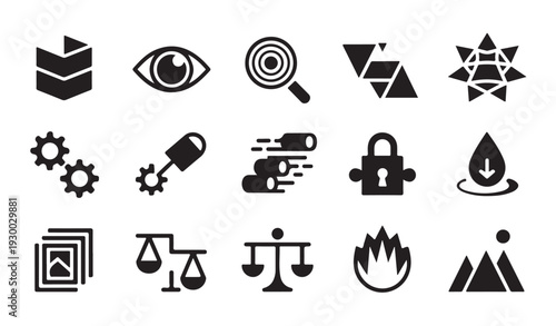 Set of professional icon designs for business and technology applications and websites, modern symbols