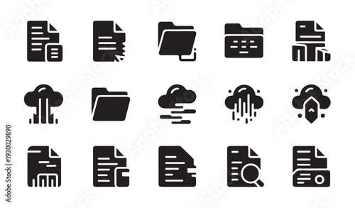 Cloud computing and data management icons for technology and business, abstract representations