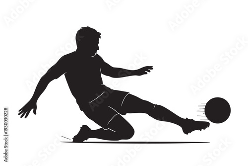 Silhouette of a male soccer player performing an aggressive slide tackle vector illustration