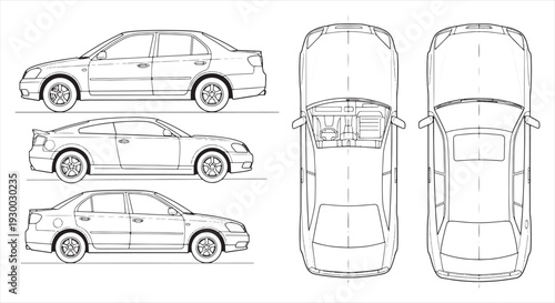Sports Car Blueprint – Automotive Engineering CAD Technical Drawing Design