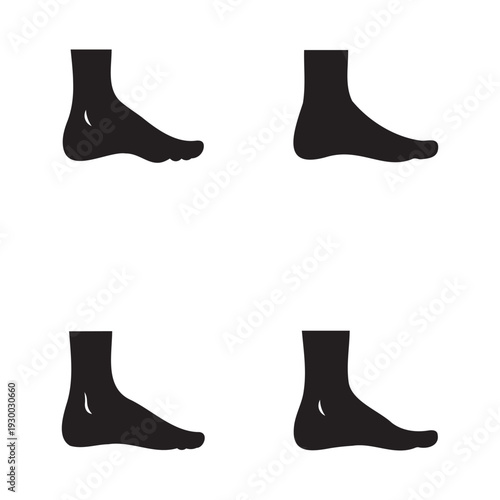 Foot silhouette icon set of human ankle and feet vector illustrations.