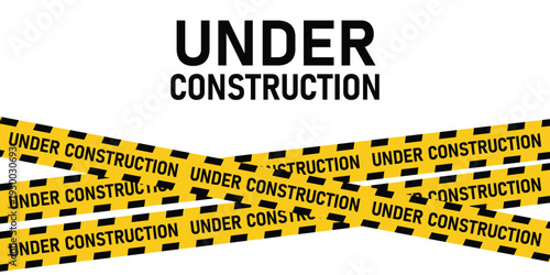 Bold "Under Construction" Yellow Black Striped Caution Tape Warning Banner – Safety Vector Illustration