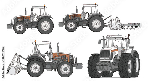 Tractor Blueprint Design – Agricultural Vehicle CAD Engineering Technical Drawing