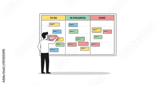 Man standing in front of Kanban board.