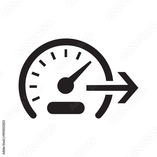 Speedometer Performance Icon, Fast Speed Progress Arrow and Gauge Symbol.